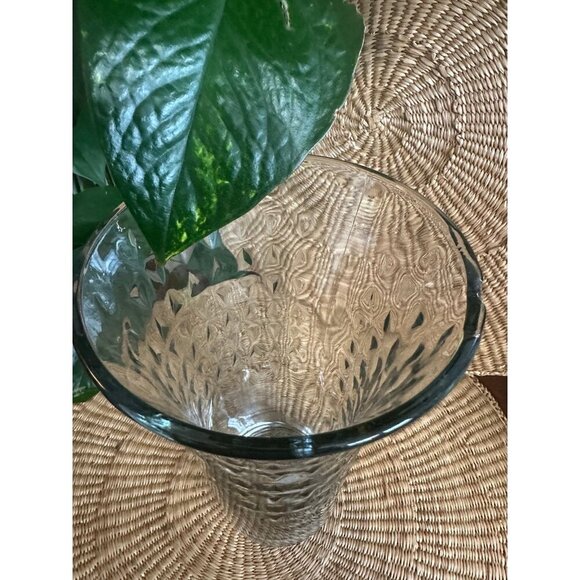 Textured Clear Glass Vase – 9” Tall, Flared Rim - Picture 4 of 11